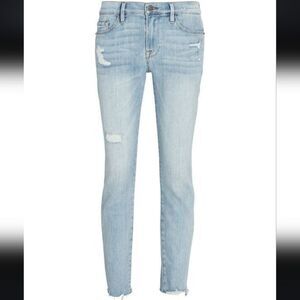Frame Le Skinny Crop Jeans 28 Light Blue Distressed